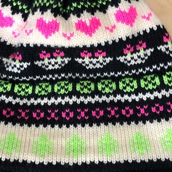 Stowe Woolens Vermont Wool Beanie Women's One Size Fair Isle Black Pink White - Picture 6 of 7